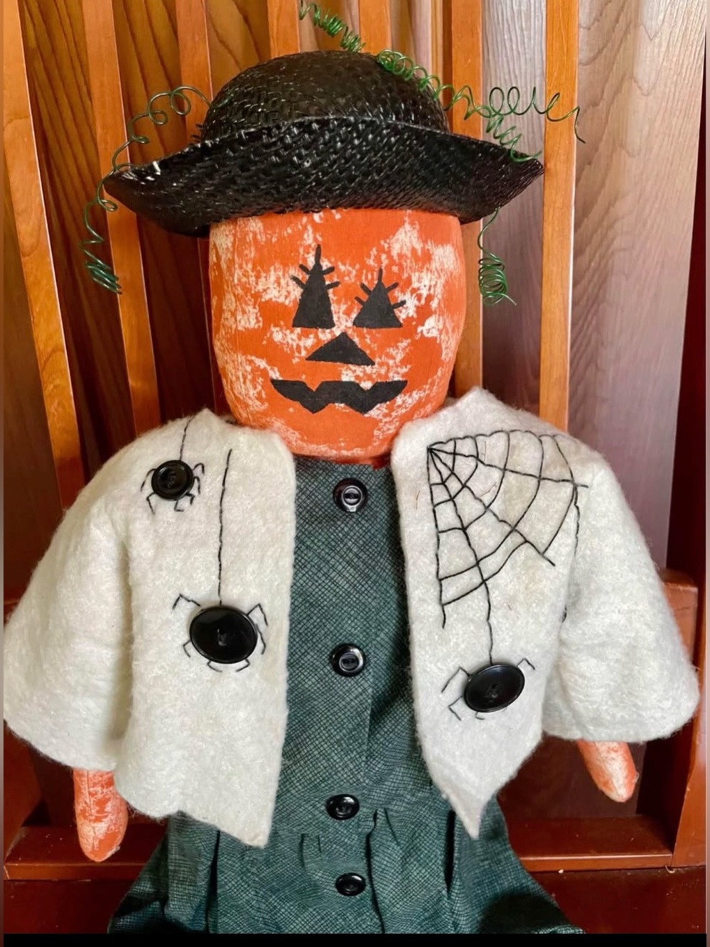 Handmade Halloween Pumpkin Head Doll Fall Decor 32”